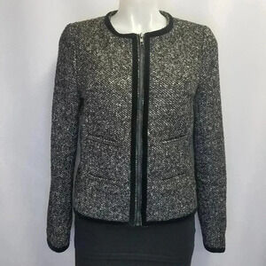 BB Dakota Black White Boucle Tweed Velvet Trim Zip Jacket Blazer 6